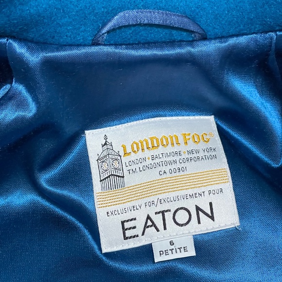 Vintage London Fog 100% Wool Winter Jacket Pea Coat Buttoned Teal Blue Size 6P - Picture 8 of 10